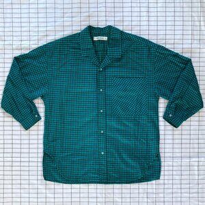 Vintage 80s ESPRIT Teal/Black Gingham Shirt | S